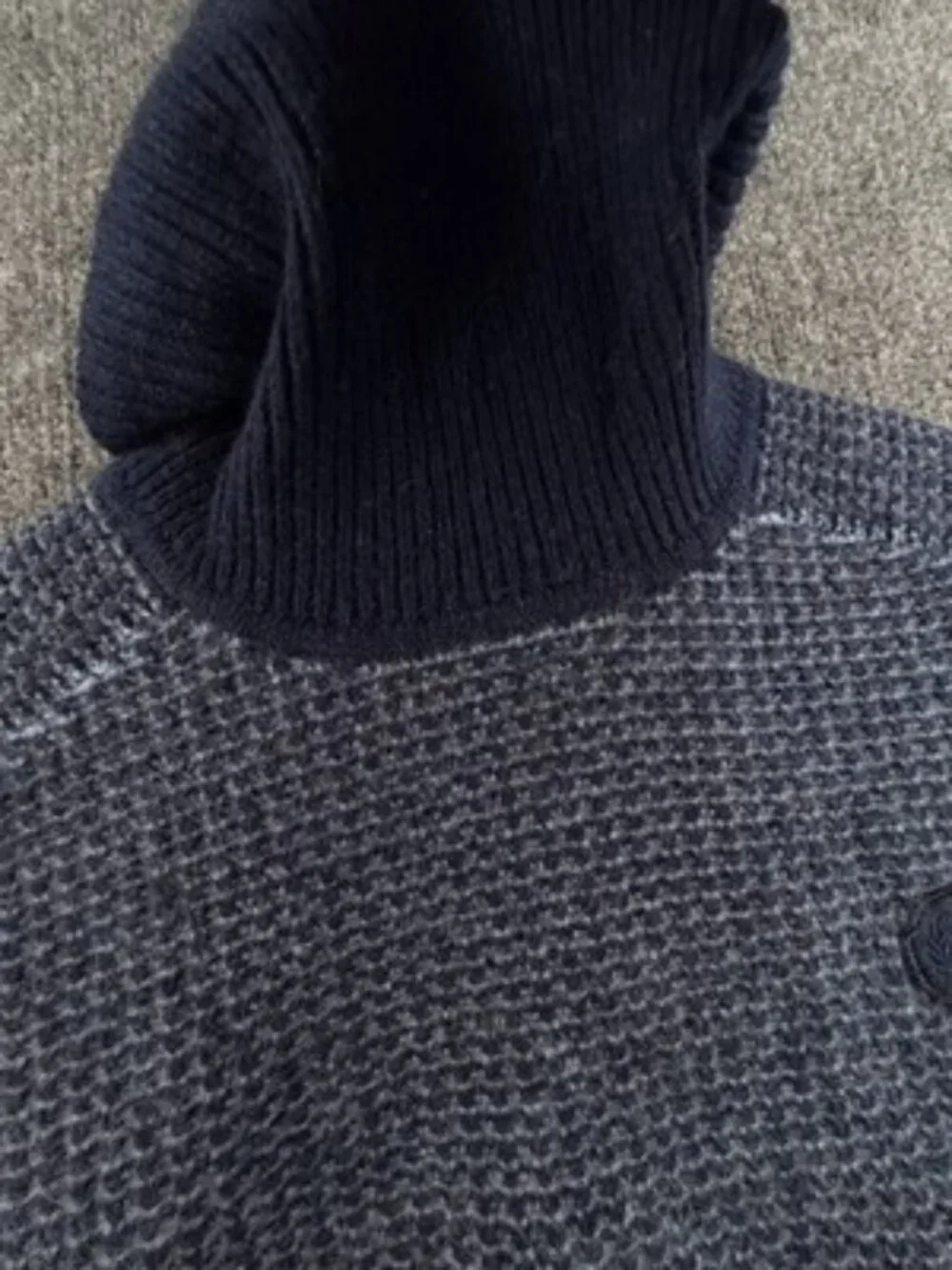 Fred Perry Thick Waffle Knit Turtleneck Sweater Large Logo Blue Wool Pullover